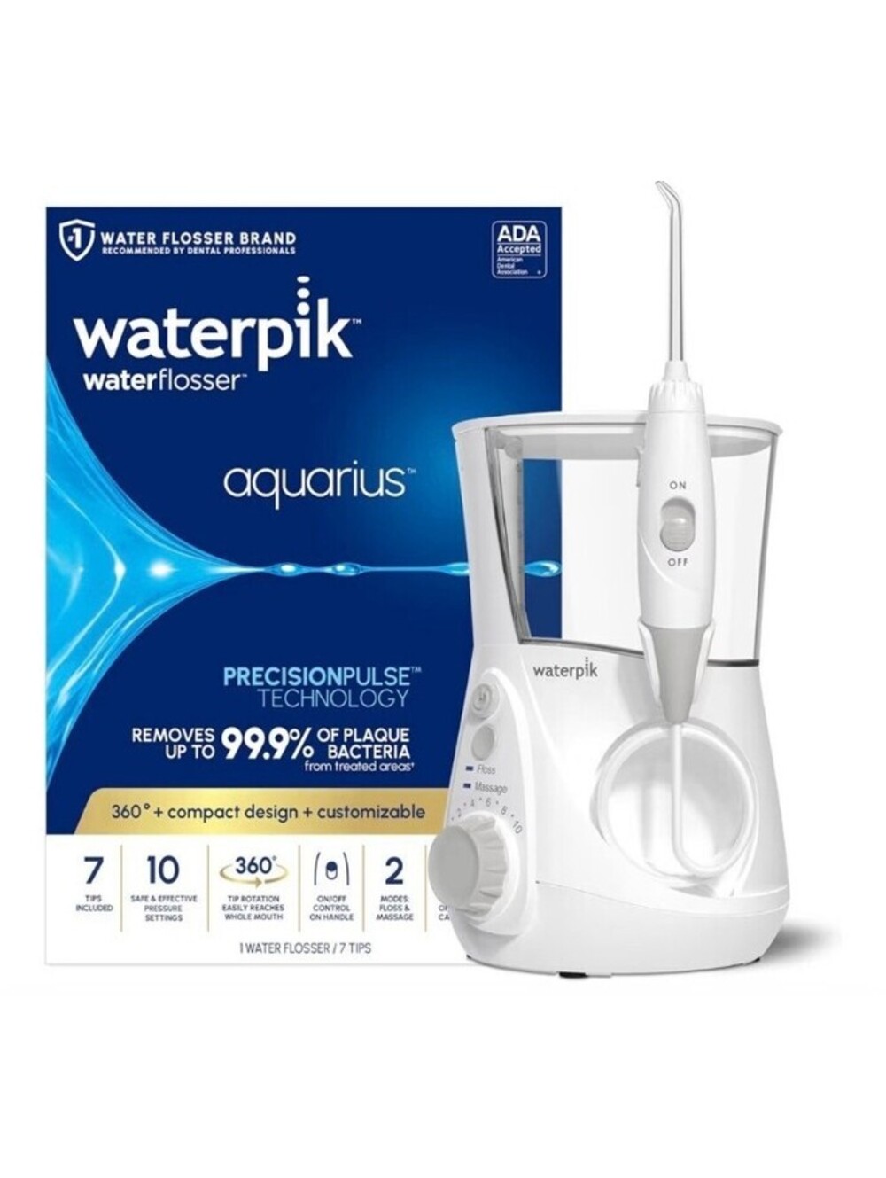 Waterpik Aquarius Water Flosser For Teeth Cleaning, Gums, Braces 7 Tips NEW